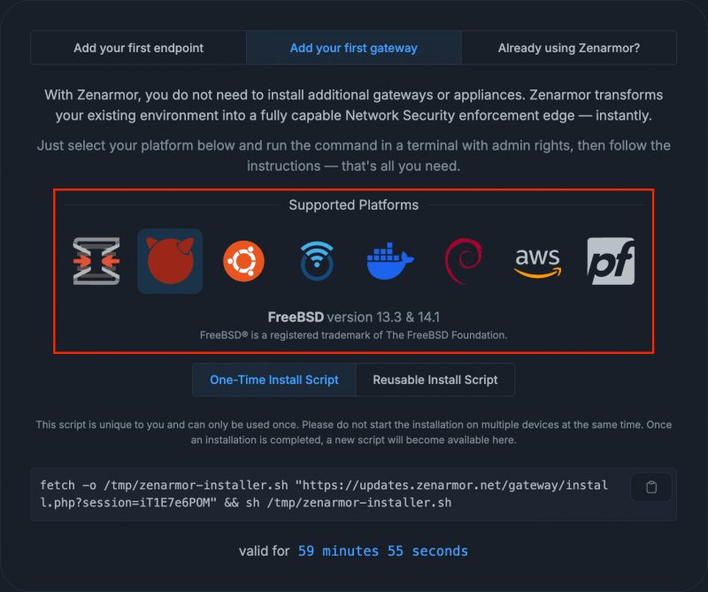 Pilihan platform gateway Zenarmor