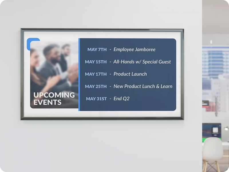 Layar Zoom Digital Signage menampilkan jadwal acara