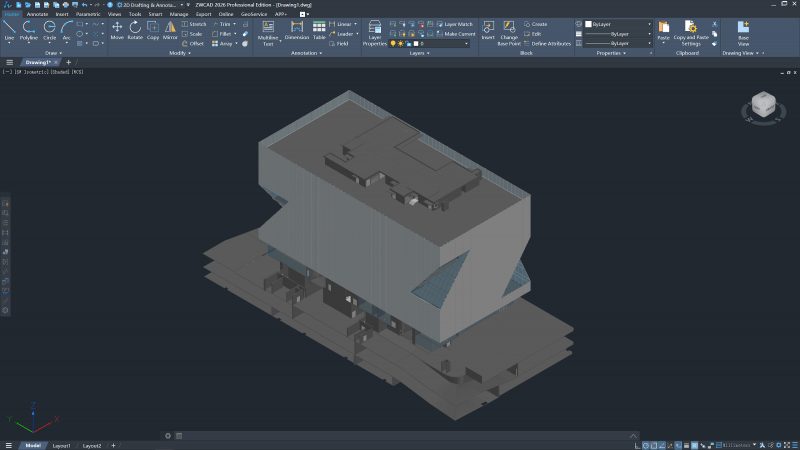Model bangunan 3D di ZWCAD Professional